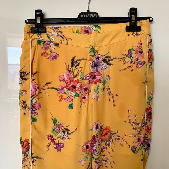 Yellow Floral Trousers Size Small - Picture 3 of 3